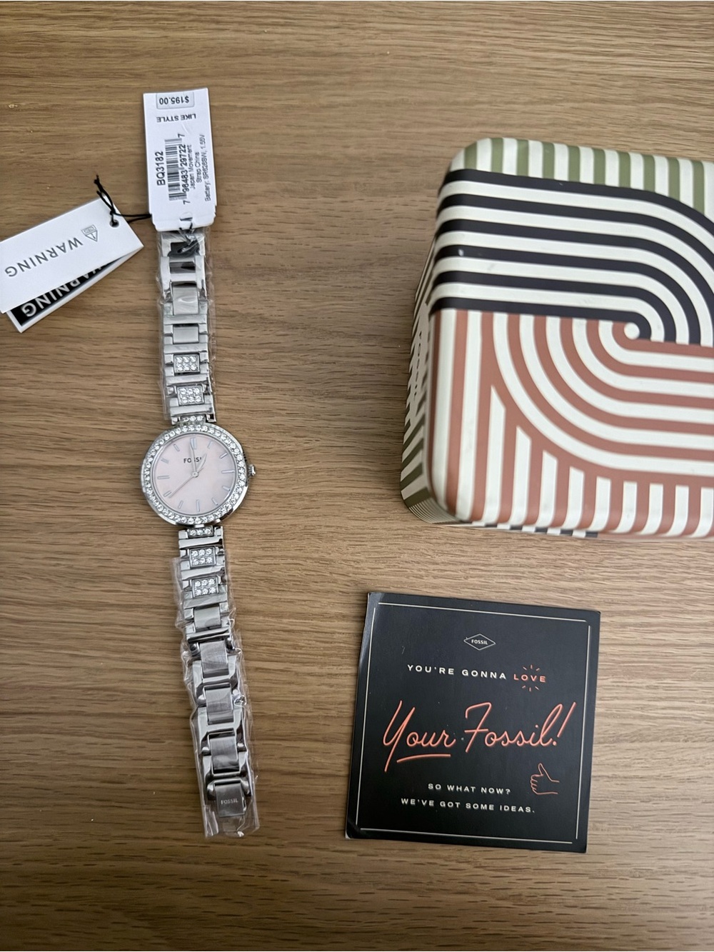 Fossil Silver Bracelet Watch with Pink Mother-of-Pearl Dial